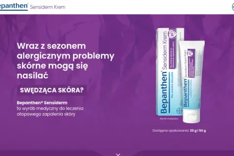 Bepanthen Sensiderm Krem łagodzi swędzącą skórę, pomagając w leczeniu atopowego zapalenia skóry. Dostępny w opakowaniach 20g i 50g.