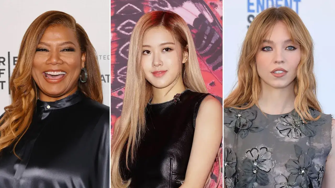 Trzy kobiety: Queen Latifah, Rosé z BLACKPINK i Sydney Sweeney. Rosé ma włosy w odcieniu strawberry blonde.