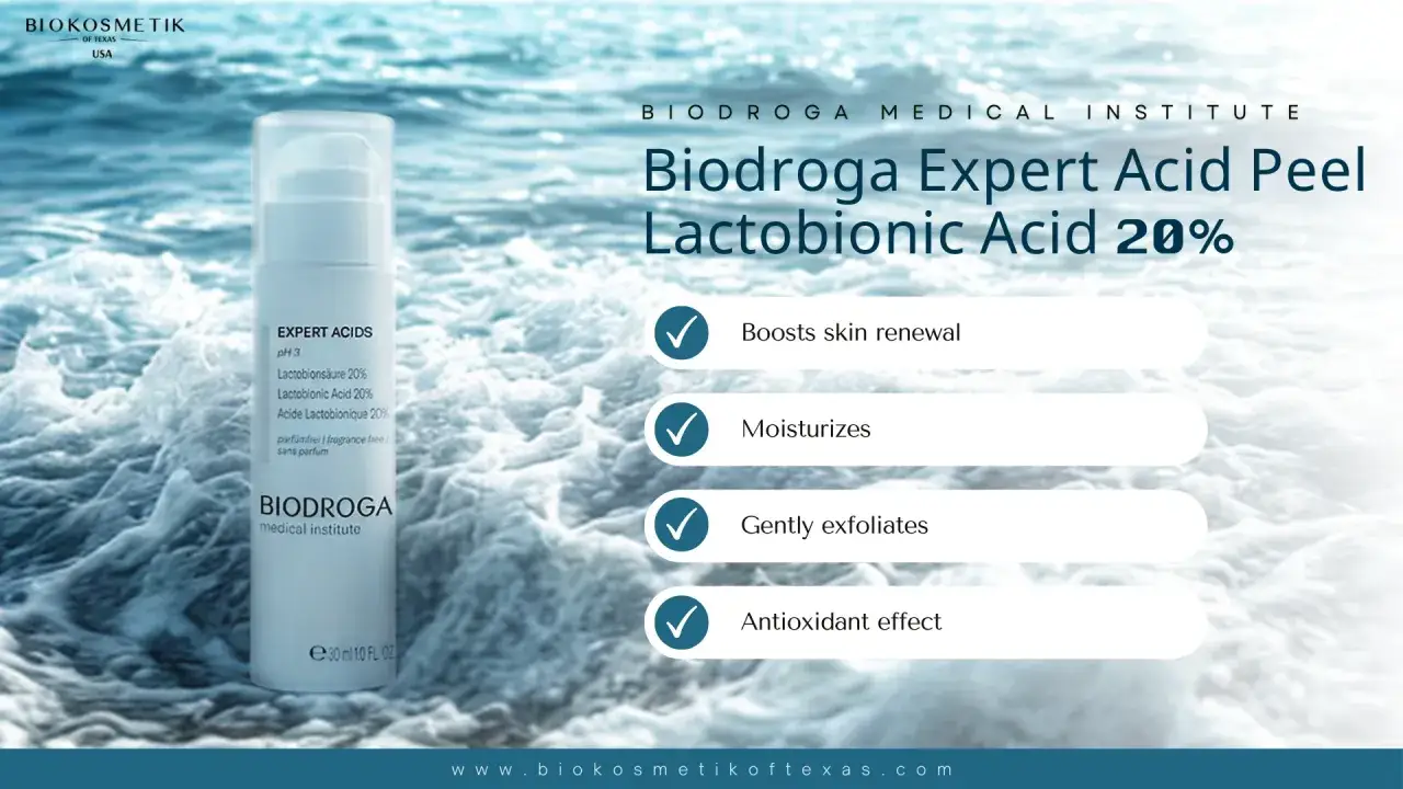 Biodroga Expert Acid Peel z kwasem laktobionowym 20% odżywia, nawilża i złuszcza skórę, zapewniając jej odnowę i efekt antyoksydacyjny.